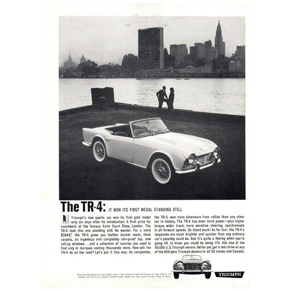 1962 Triumph TR4 Convertible Roadster White Vintage Print Ad Waterfront City - Picture 1 of 1
